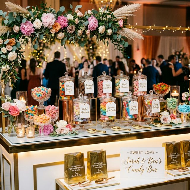 Montaje de mesa de snacks en boda real